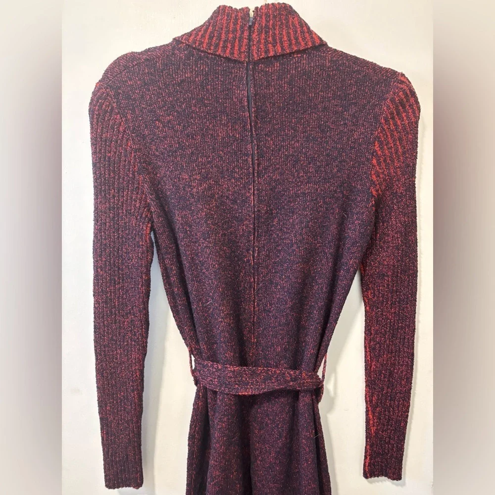 Vintage FRANCESCA For DAMON Red Black Turtleneck L/S Tassel Tie Belt Dress Sz 10